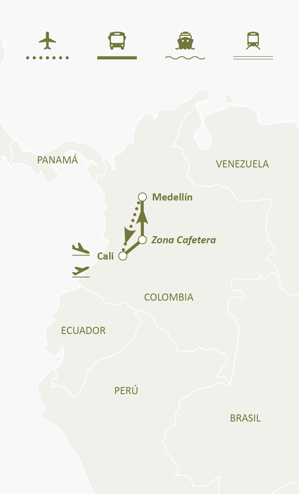 Mapa de ruta del circuito Colombia Esencial: Ritmo, Paisajes Y Cultura: Esencial Colombia