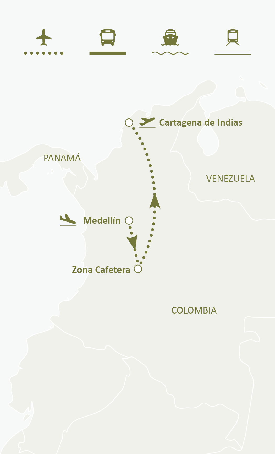 Mapa de ruta del circuito Colombia: Innovación Y Paisajes Culturales: Cultura e innovación
